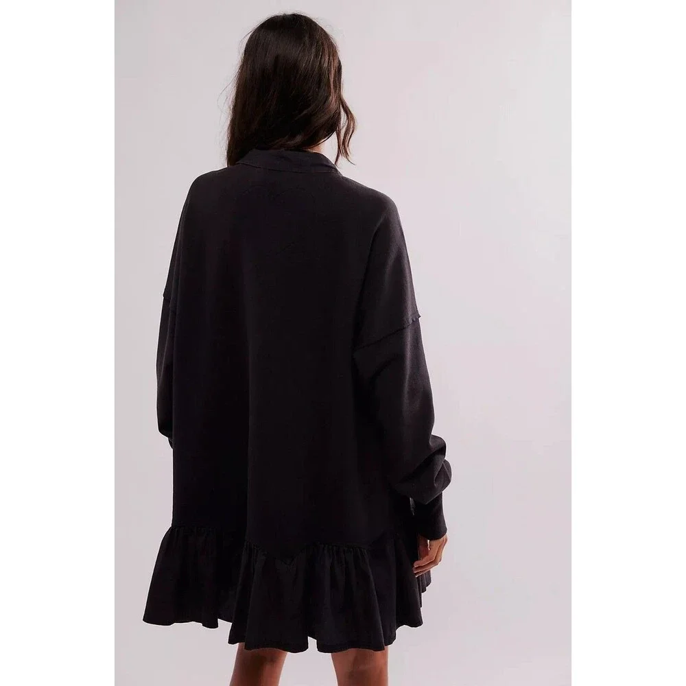 Free People Olivia Sweatshirt Top Black Oversized Cotton Slouchy S NWT 274371